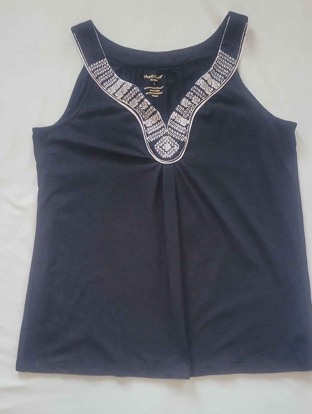 Northcrest Black Tank with White Embroidered V-Neck